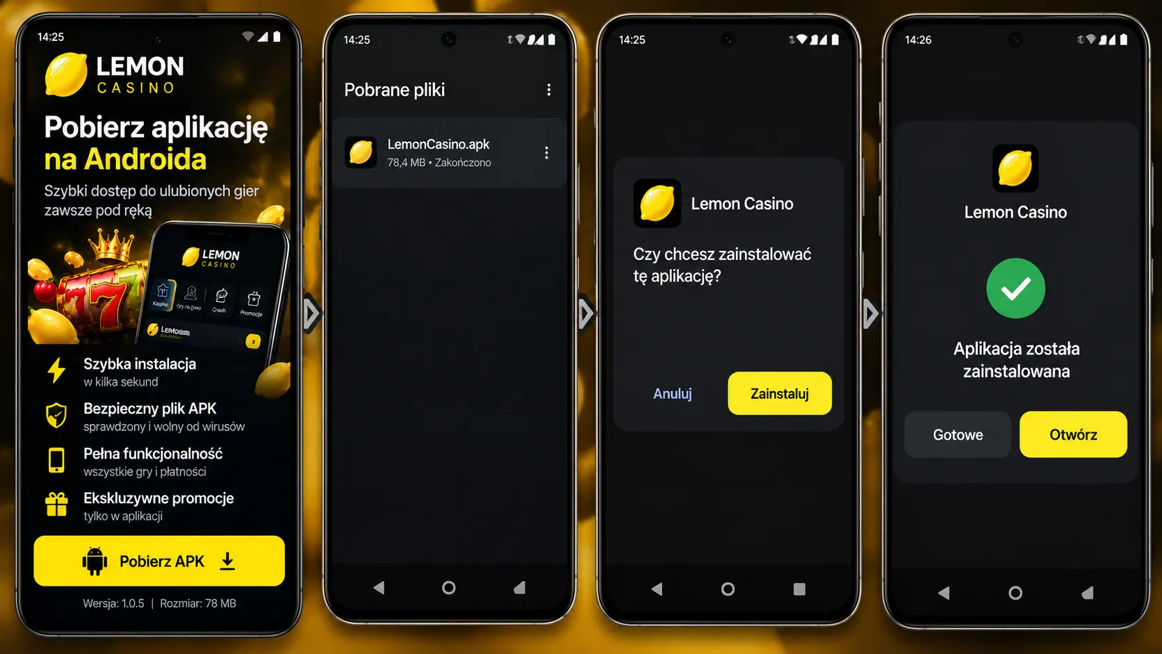 Lemon Casino APK – proces instalacji aplikacji na Androida w czterech krokach