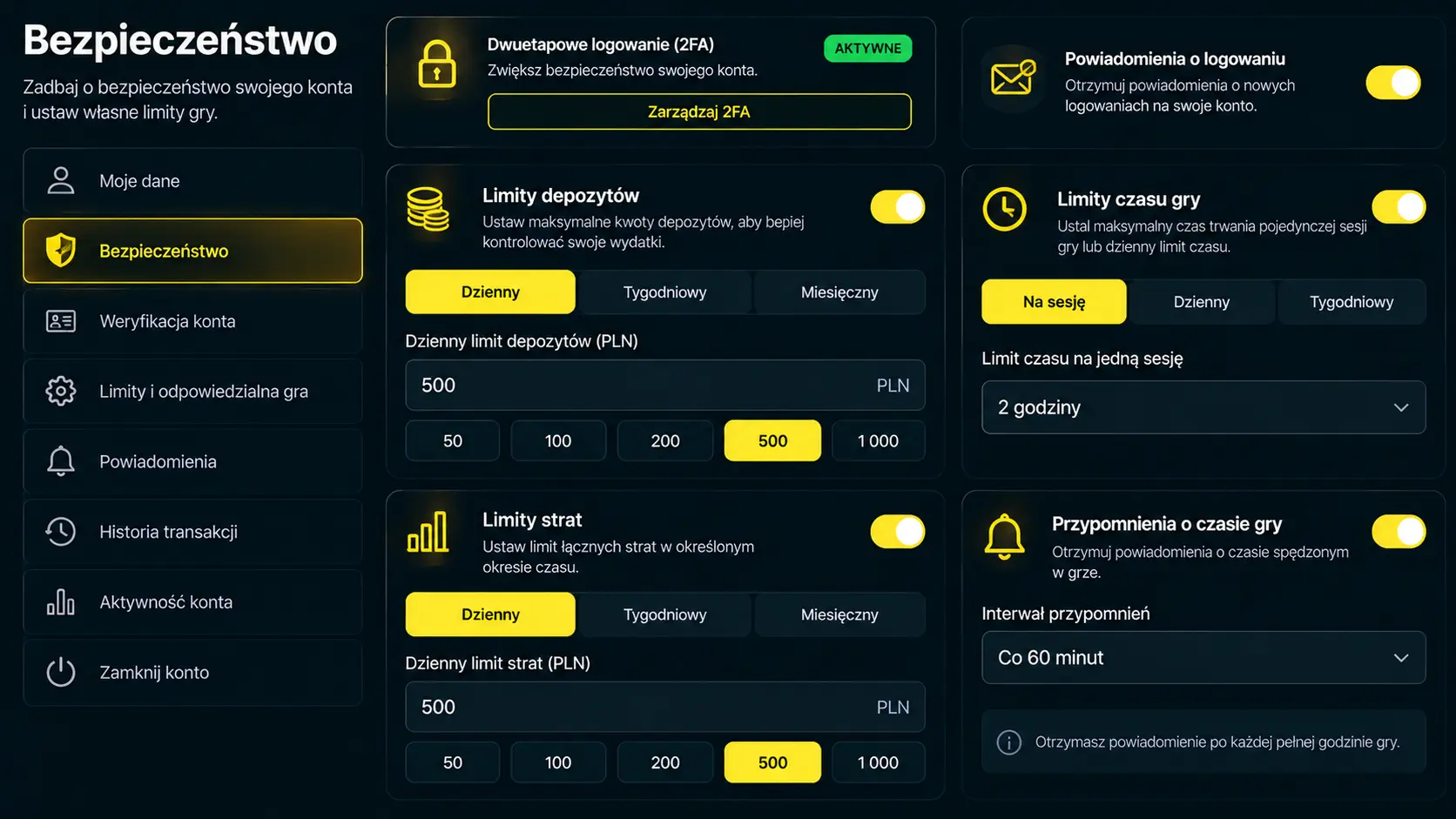 Panel bezpieczeństwa Lemon Casino – limity depozytów, strat i czasu gry